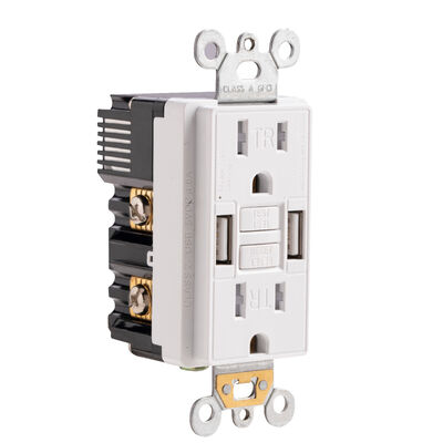 15A 125V GFCI Outlet with Self-Test and Dual USB Charging Ports for Residential Use